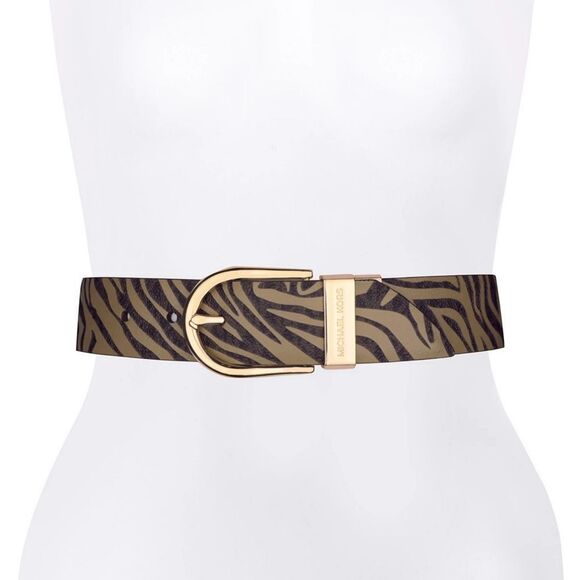 New! MICHAEL KORS Reversible Leather Belt Zebra Print Gold-tone Logo Buckle SM - Picture 2 of 13